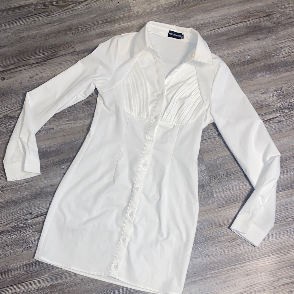 NWOT PRETTYLITTLETHING White Collared Fitted Dress Short Dress 4
